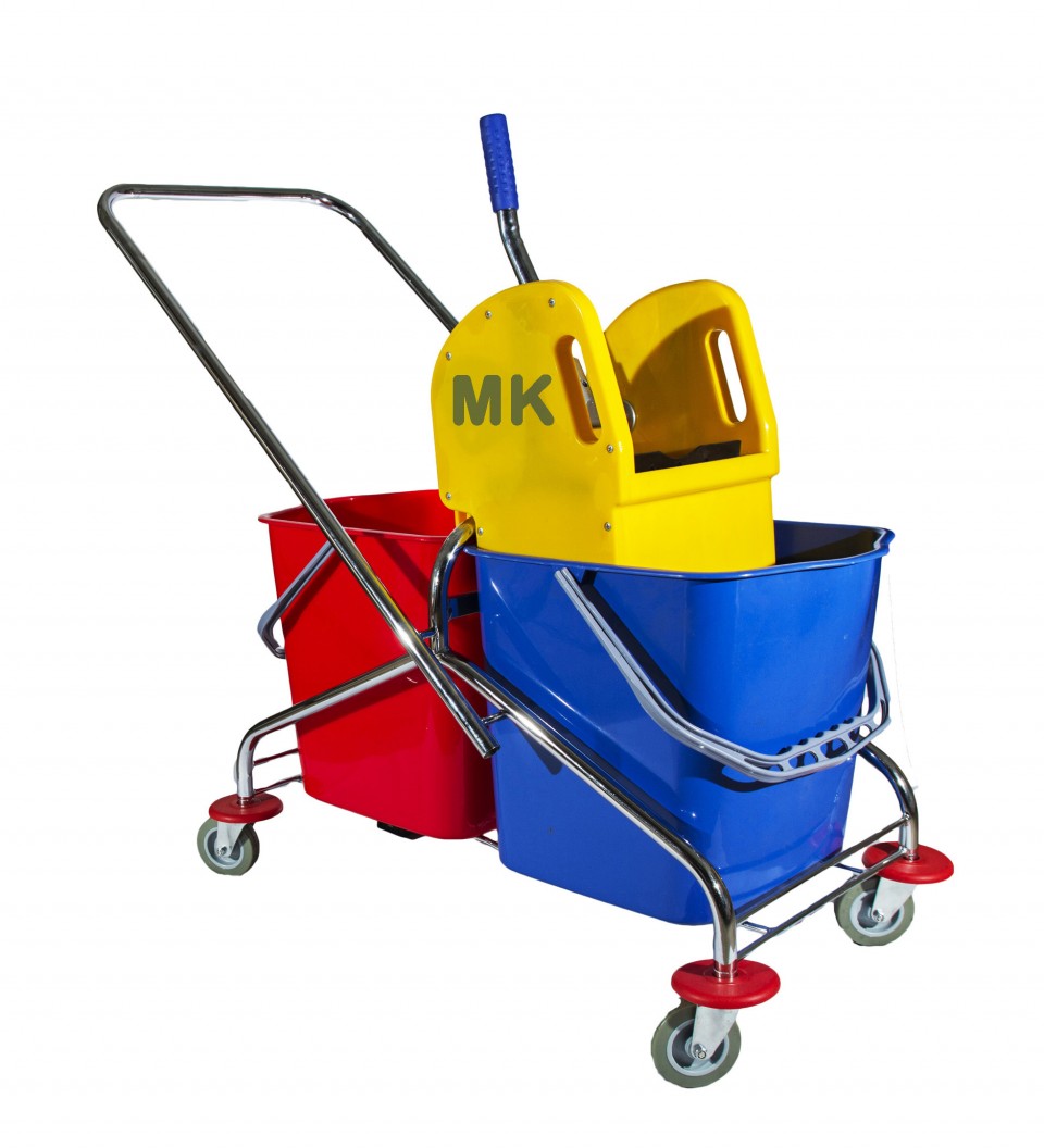 MK Commercial Mop Double Bucket w Down Press Metal Wringer / 2 x 20 L 